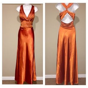 BURNT ORANGE FORMAL PROM EVENING GOWN